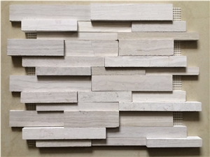 Brick Grey Wood Mosaic Design Stacked Marble Ktichen Tile 