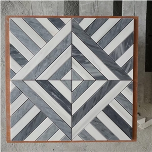 Carrara Linear Strips Backsplash Mosaic Thassos Basket Weave
