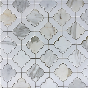 Chipped Marble Mosaic Calacatta Oro Gold Floor Mosaic Design