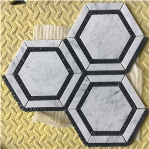 Chipped Marble Waterjet Mosaic Pattern Nero Marquina Hexagon