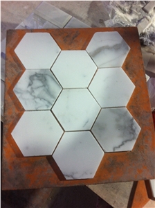 Marble Bath Floor Mosaic 4" Hexagon Calacatta Kitchen Tile 