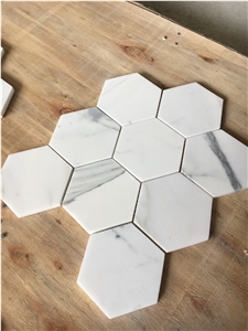 Marble Mosaic Design 4" Hexagon Calacatta Bath Floor Tile 