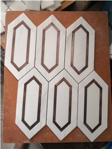 Marquina Waterjet Mosaic Design Brass Chevron Pattern Tile  