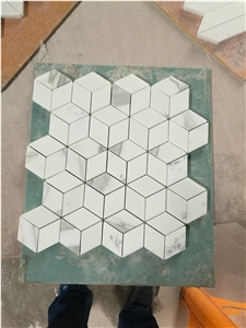 Rhombus Calacatta Mosaic Design Marble Hexagon Floor Tile 