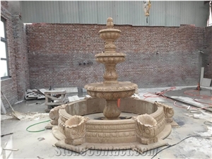 Sculptured Yellow Limestone Water Features Street Fountain