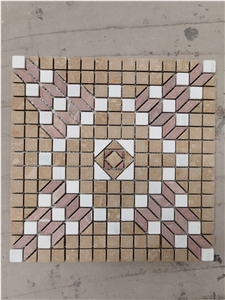 Square Light Emperador Floor Mosaic Design Thassos Pattern 