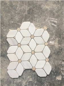 Thassos Chevron Mosaic Design Beige Stone Rope Floor Pattern