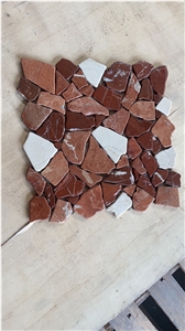 Tumbled Marble Floor Mosaic Rosso Verona Pebble Design Tile
