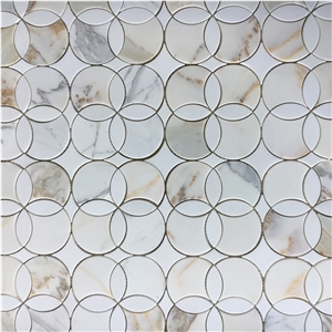 Water-Jet Calacatta Oro Wall Mosaic Design Marble Backsplash