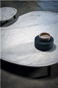 Waterjet Carving Marble Table Top Carrara Round Cafe Table 