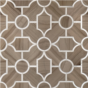 Athens Wooden Marble Mosaic Water-Jet Mosaic Floor Tile
