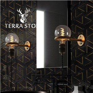 Black Marble With Brass Water-Jet Mosaic Tile For Wall
