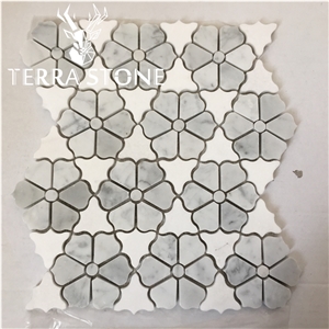 Carrara Marble Waterjet Stone Mosaic Tiles For Wall