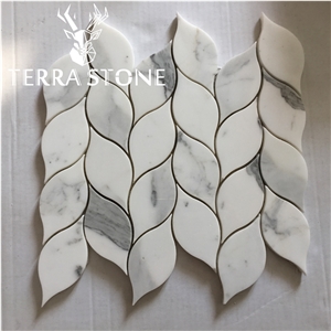 Carrara Waterjet Leaf Shape Marble Mosaic Tiles For Kitchen