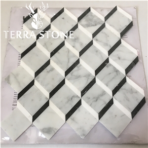Custom Waterjet Carrara White Marble Mosaic Tiles