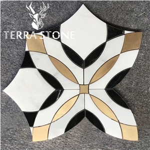 Water Jet Marble Mosaic With Brass Wall And Floor Tile 