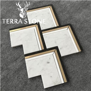 Waterjet Marble Mosaic Triangle Tile With Brass