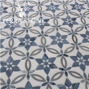 Waterjet Marble Mosaic White And Blue Bathroom Tile