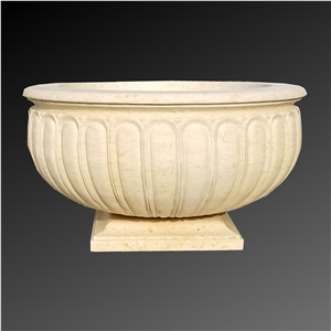 Beige Mable Planter In Sunny Gold Marble, Acid Washed