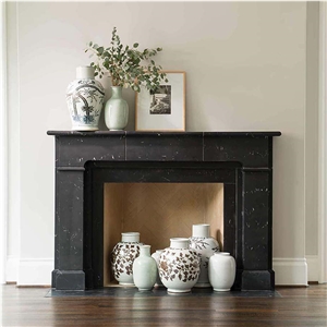 Black Marble Modern Design Fireplace
