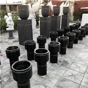 Black Marquina Marble Flower Pots
