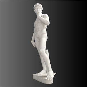 David Sculpture In White Marble 6' Tall
