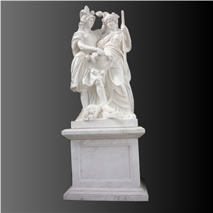 Medieval Soldier Sculpture In White Marble