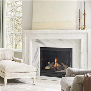 White Marble Modern Design Fireplace, White