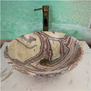 Honey Onyx Bathroom Oval Vessel Sink Stone Wash Basin