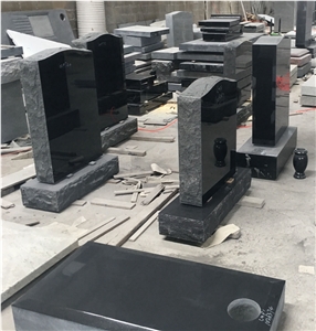 Black Granite Split Upright Monuments With Base