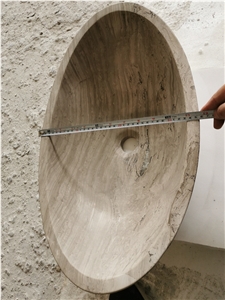Grey Wooden Grain Marble Oval Sink Basin