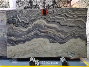 Blue Silk Sea Wave Marble Slabs Booking Matched Wall Panels
