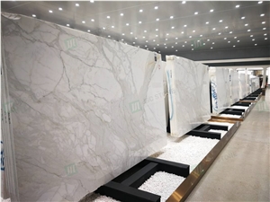 Italy Calacatta White Marble Book Matched Slabs Modern Decor