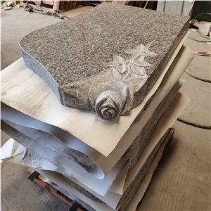 China Pink Granite Headstones With Rose Carving
