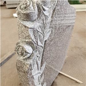 China Pink Granite Monument With Rose Carving