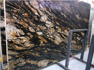 Brazil Cosmic Black Granite Slabs  For Kitchentop