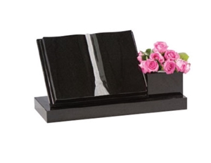 Black Granite Book Memorial With Side Flower Vase From China