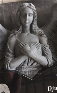 Angel Wing Holding Heart Granite Monument Headstone 