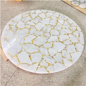 Agate White Semiprecious Stone Round Table Top