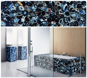 Semiprecious Blue Agate For Bathroom Vanity Wall Decoration