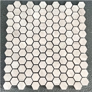 White Wood Marble Polished Mosaic Floor Wall Chevron Tiles