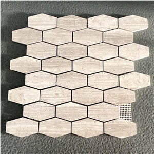 White Wood Marble Polished Mosaic Floor Wall Chevron Tiles