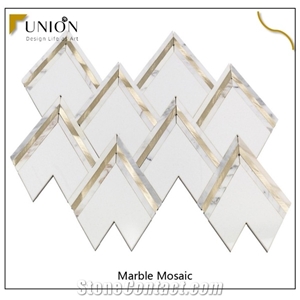 Crystal White Marble Arrow Mosaic Tiles Golden Edgs Tiles 