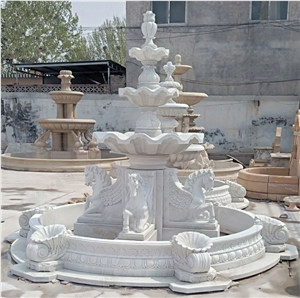 Large White Stone Marble Horse Fountain