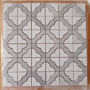 Hexagon/Lantern/Linear Strips Marble Mosaic Bathroom Tile