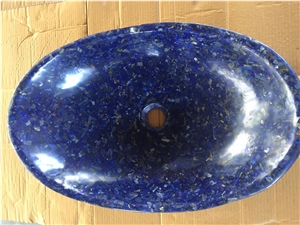 Blue Gemstone Stone Oval Vanity Hotel Wash Basin Sink 