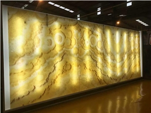 Ransparent Yellow Orange Onyx Bookmatch For Wall
