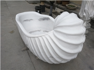 Custom Made Natural Stone Shell Stone Bathtub White Marble