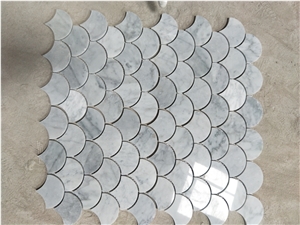 Carrara White Fish Shape Marble Mosiac Pattern Kitchen Deco