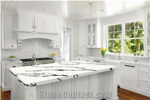 Black With White Veins  Quartz For Kitchen Island Countertops